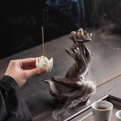 🌸【紫砂佛手/禪意聖蓮香座】粉白 5