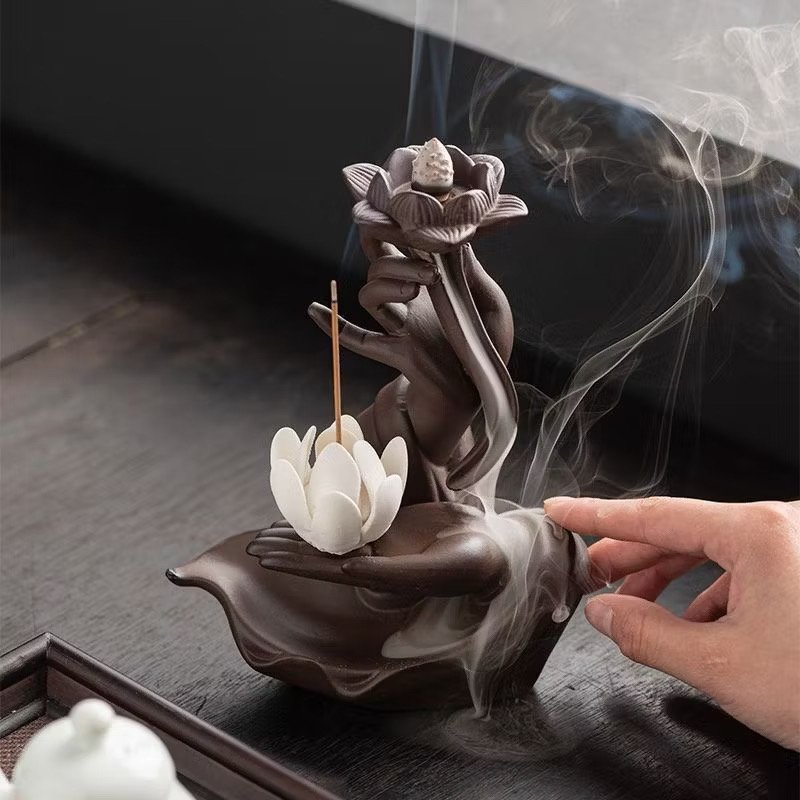 🌸【紫砂佛手/禪意聖蓮香座】粉白