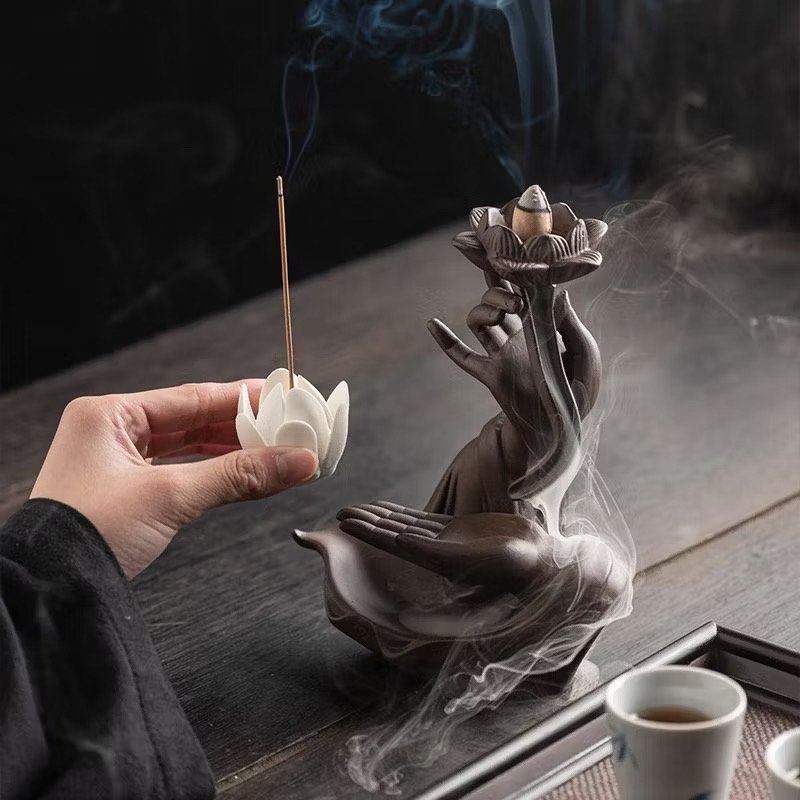 🌸【紫砂佛手/禪意聖蓮香座】粉白