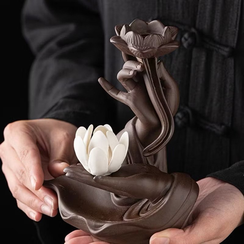 🌸【紫砂佛手/禪意聖蓮香座】粉白